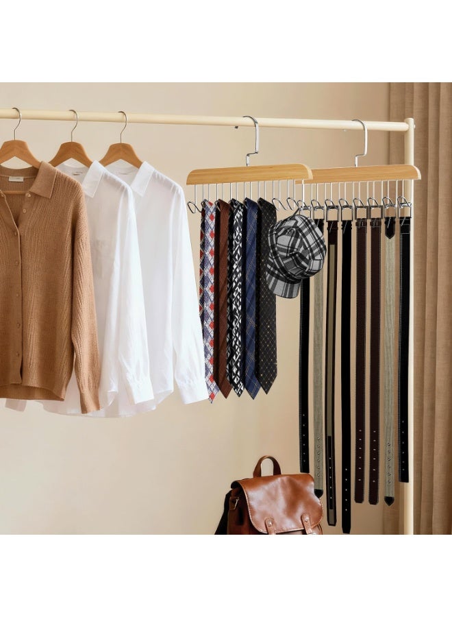 8 Hooks Space Saving Tie Rack 2 Pack, Premium Wood & Steel Non-Slip Storage Hanger, Adjustable Closet Organizer for Belt, Scarf, Bra, Tie, Swimsuit, Jewelry | Durable Wardrobe Hanging Solution - Image 5